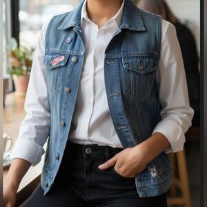 150. Urban Heritage | Distressed Blue Denim Vest | Sleeveless Vest | 19/25